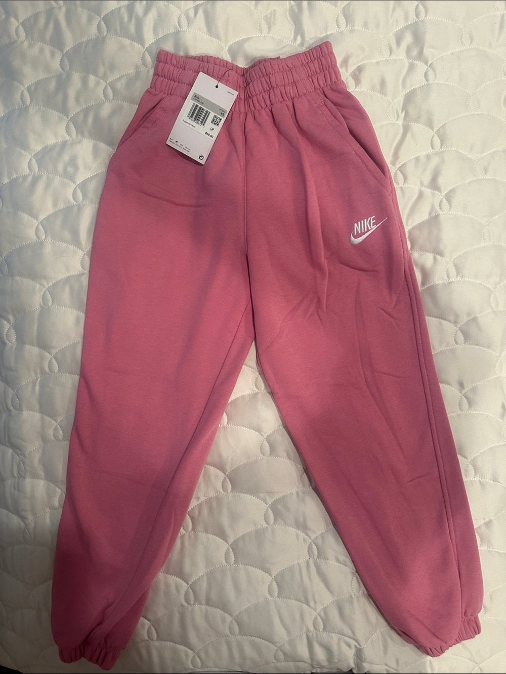 Nike Girls Pink Fleece Joggers with White Logo